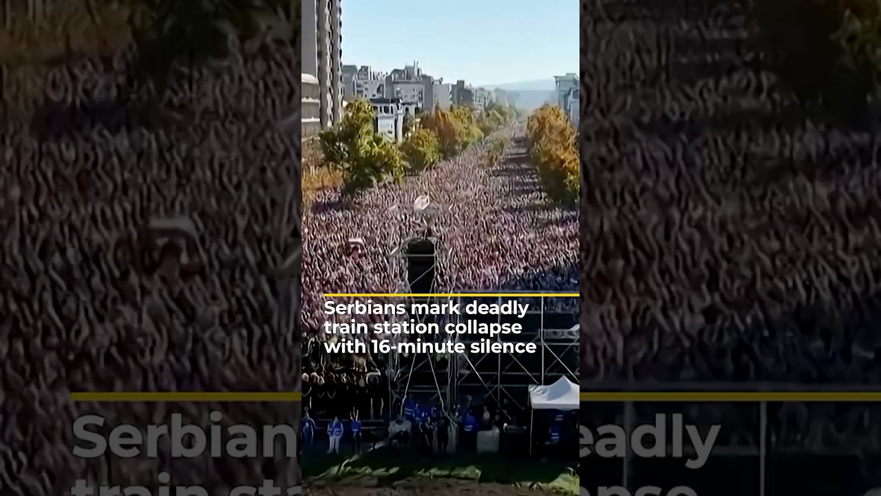Serbians mark anniversary of deadly train station collapse with silence | AJ #shorts