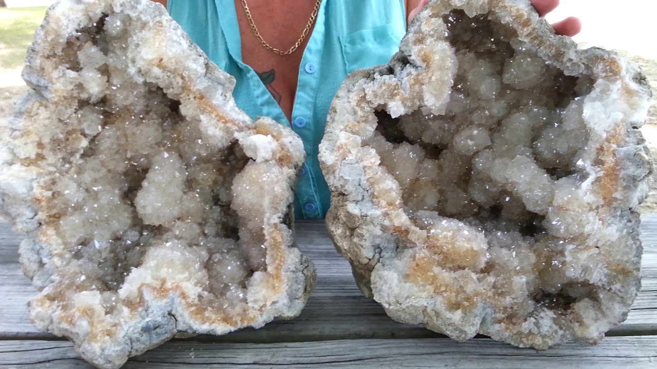 A huge Smoky Quartz Crystal Geode pair