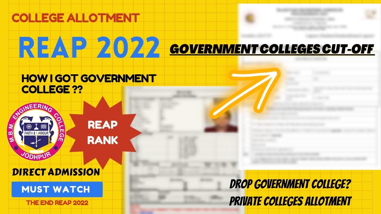 REAP 2022 RANK SCAM GOVERNMENT COLLEGES CUT-OFF RELEASED AND COMPETITION 📝 WHAT TO DO? LATEST UPDATE