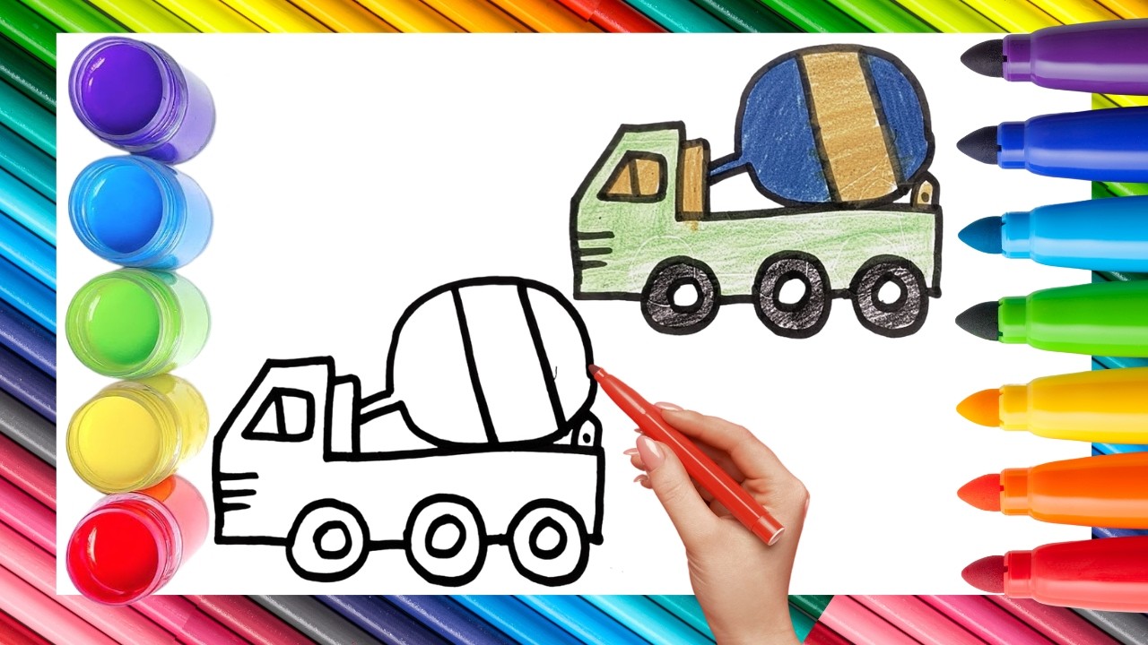 How To Draw cute Mixer Truck Drawing, Painting & Coloring For Kids and Toddlers_ Child Art 🐋🌈🎨
