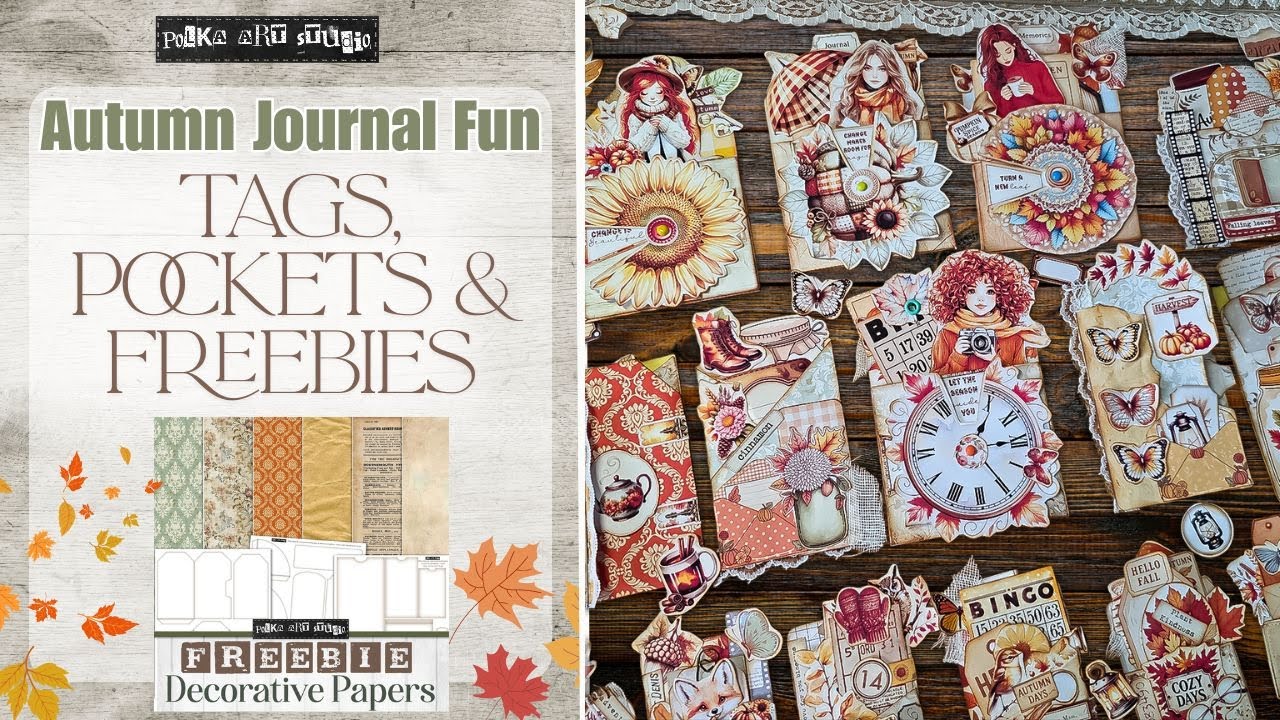 Autumn Journal Embellishments Tutorial | Spinner Tags, Mini Pockets, Scrap Kit + Freebie