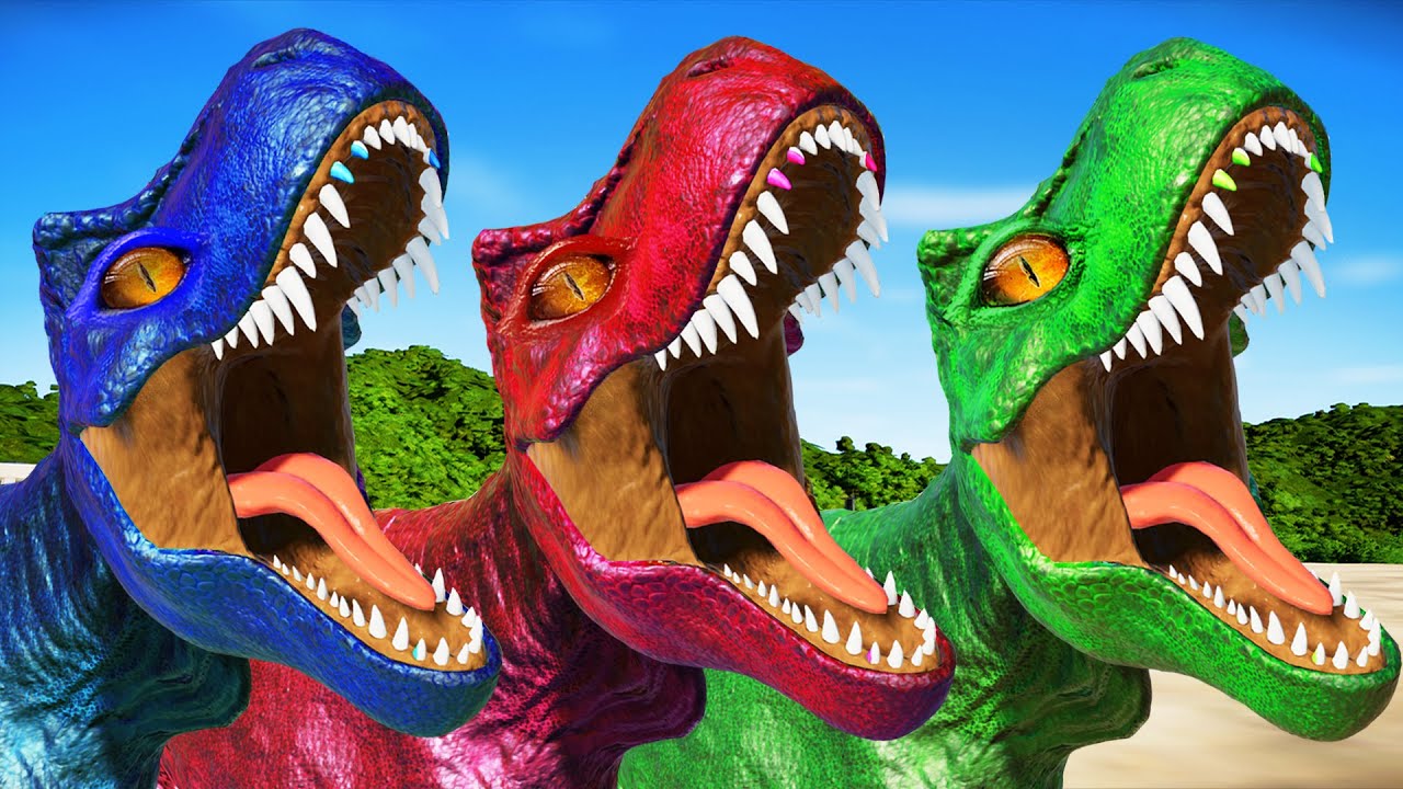 (Jurassic World Evolution🌍) Colorful T-Rex VS Hero Dinosaurs Fight