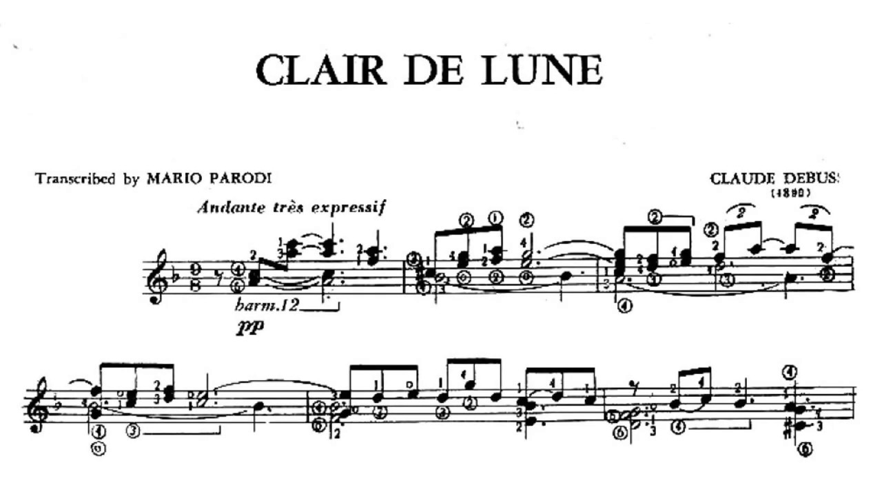 Debussy: Clair de Lune for Guitar (Tr. Mario Parodi) - Score video