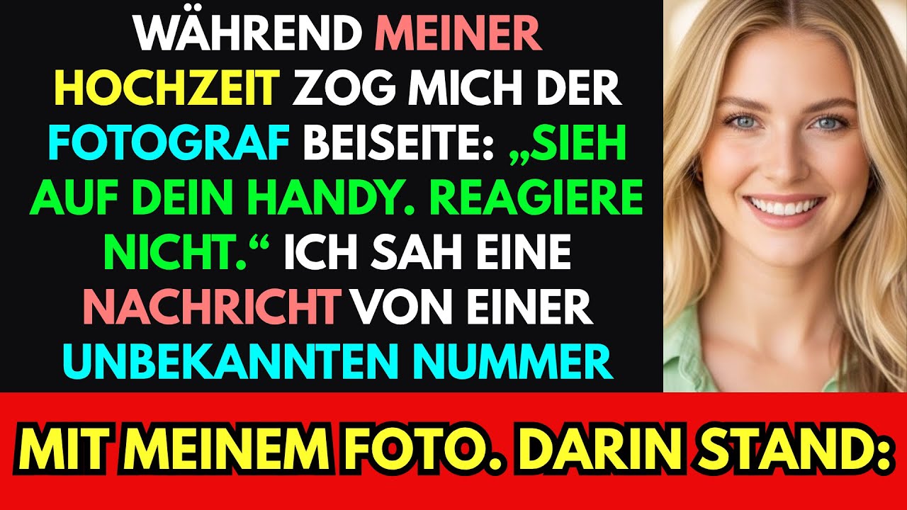 Bei meiner Hochzeit flüsterte der Fotograf:„Schau auf dein Handy. Reagiere nicht.“Die Nachricht,die…