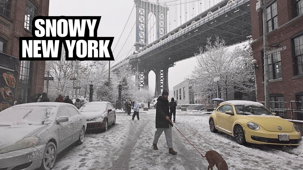 [4K] NYC Snow Walk ❄️ Washington Street DUMBO → Brooklyn Bridge Park