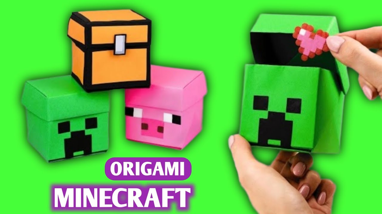 Origami Minecraft Box / Minecraft Creeper chest and paper pig