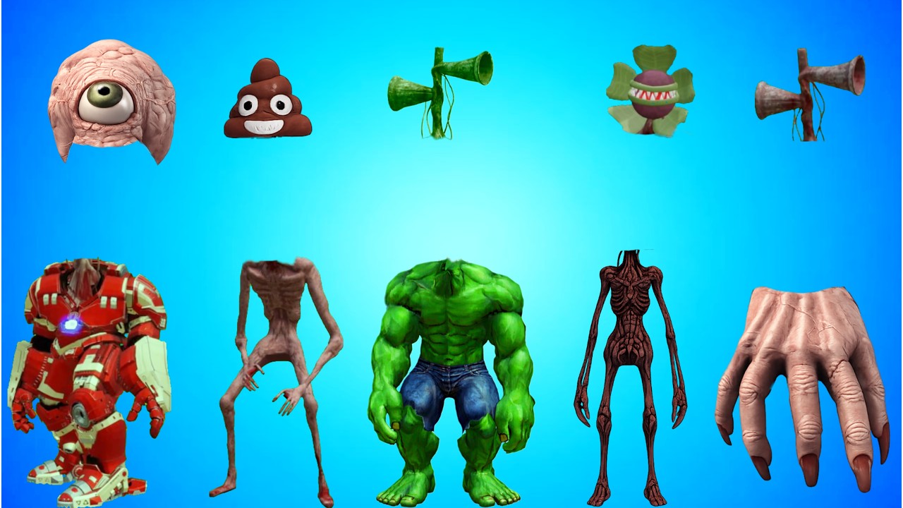 WRONG HEADS: SIREN HEAD IRONMAN, SIREN HEAD HULK, SIREN HEAD POOP, BRAIN EYE