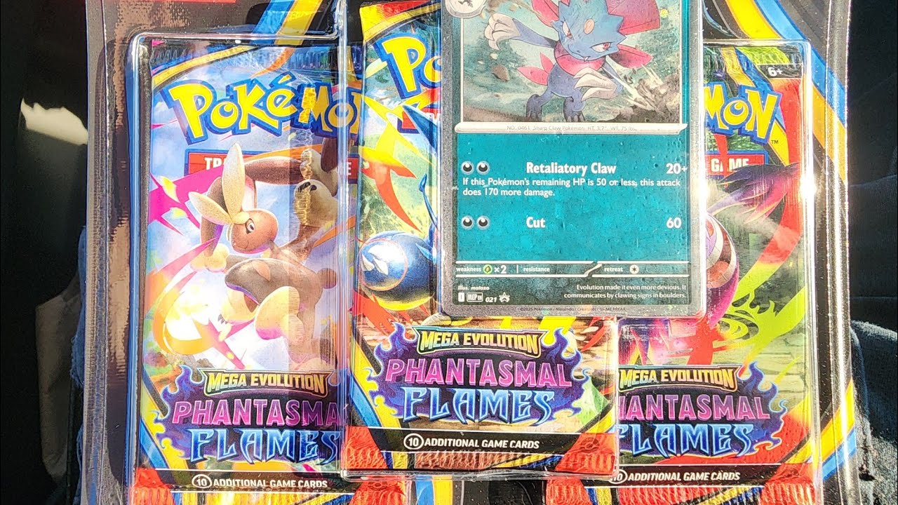 Открытие упаковки из 3 карточек Pokemon Phantasmal Flames