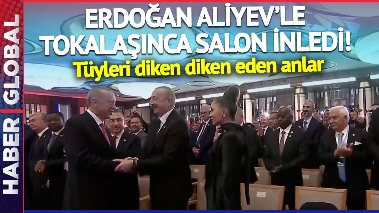 Tören Salonunda Tüyleri Diken Diken Eden Anlar! Erdoğan Aliyev'le Tokalaşınca Salon İnledi!