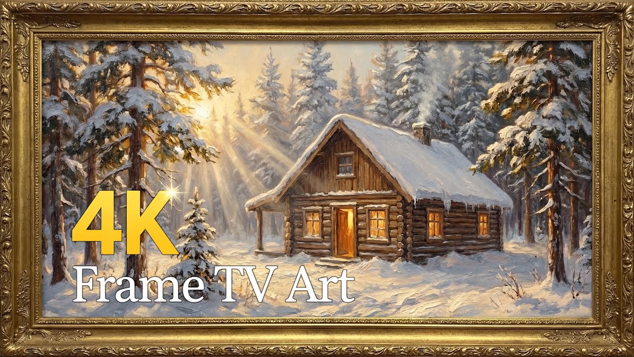 4K Winter Frame TV Art | Cozy Snow Cabin Wall Art for Living Room