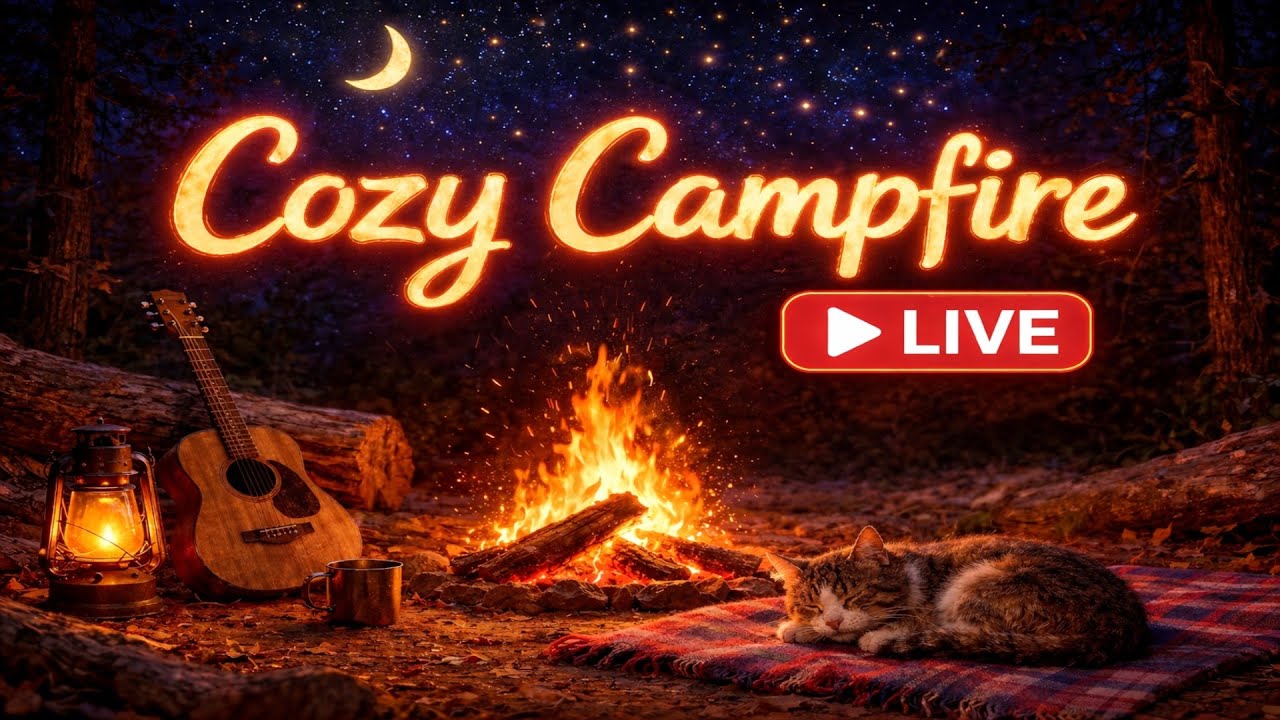 🔥 Cozy Campfire LIVE 🌙 Deep Sleep LoFi Guitar & Fire Sounds