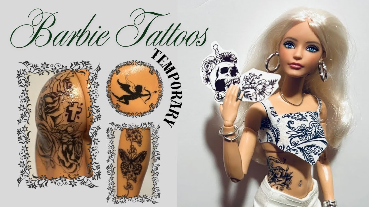 Barbie tattoos using temporary tattoos 
