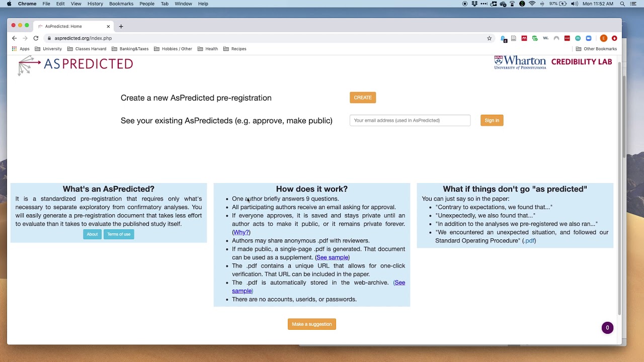 How to preregister a study on as predicted