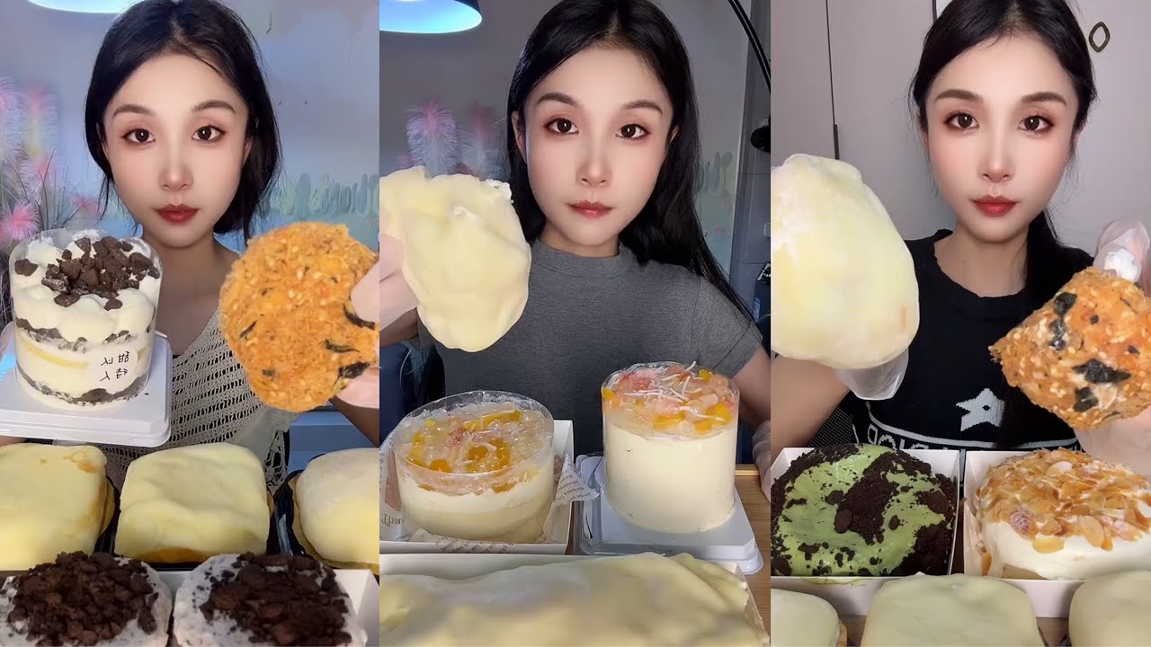 ASMR MUKBANG - MUKBANG SOUND - WHITE MOCHI, MONI LAVA CAKE, CREPE CAKE,..