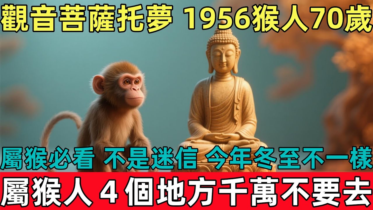 觀音菩薩托夢70 歲 1956 猴人，屬猴人必看，這不是迷信！今年冬至不一樣，屬猴人４個地方千萬不要去，不信明年黴運一整年#佛约#生肖#财运 #佛學 #佛陀 #佛法 #佛教 #修行#生肖运势#属相运势