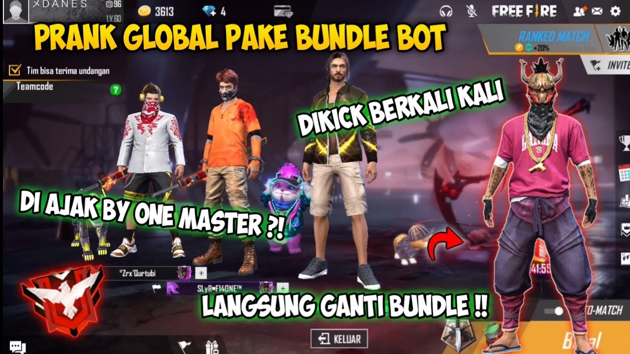 PRANK GLOBAL PAKE BUNDLE BOT !! MALAH DI AJAK BY ONE SAMA MASTER SONGONG !! FREEFIRE
