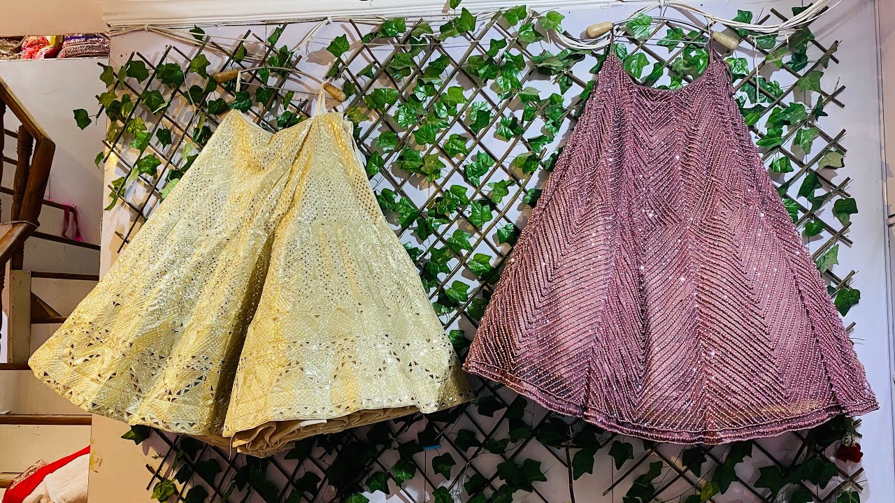 Yellowish and Purplish Shades New Designs with Peals | New Lehengas Collection in Chandni Chowk