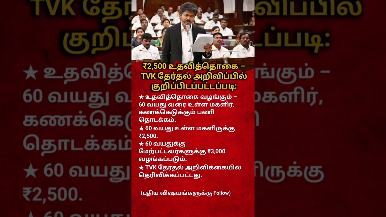 TVK ₹2,500 Monthly Assistance Scheme Explained | Who is Eligible? | Tamil Latest News#cmvijay #short