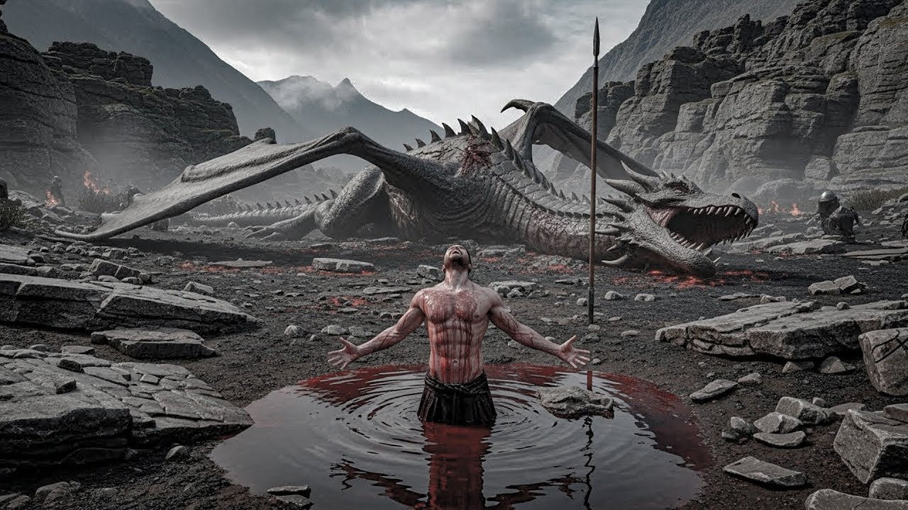 Un războinic ucide un dragon, se îmbăiază în sângele său și devine un zeu printre oameni