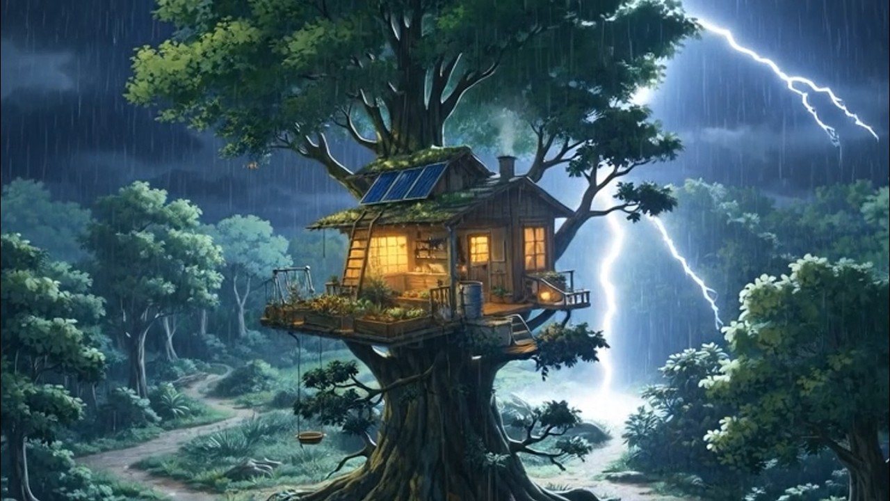 A Quiet Rainy Evening in a Small Wooden House | Quiet Ghibli Moments