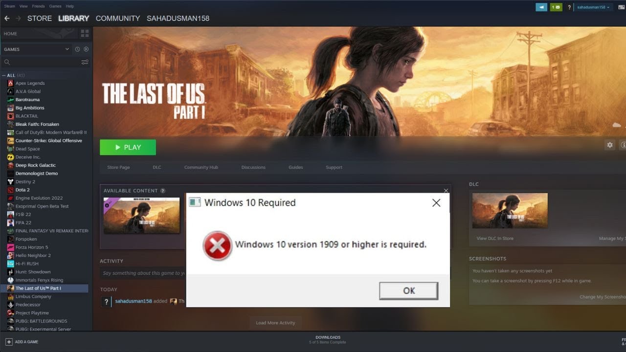 Как исправить ошибку &laquo;Требуется Windows 10 версии 1909 или выше&raquo; в The Last of Us Part I