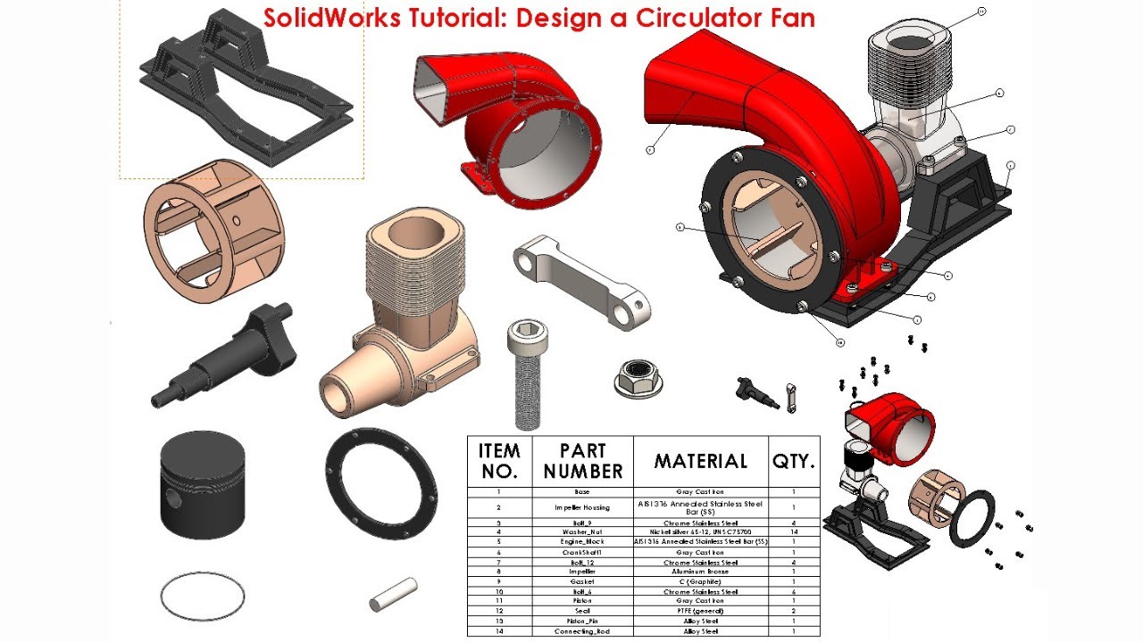 SolidWorks Tutorial: Industrial Circulator Gas Fan | Design, Assembly & Motion Study