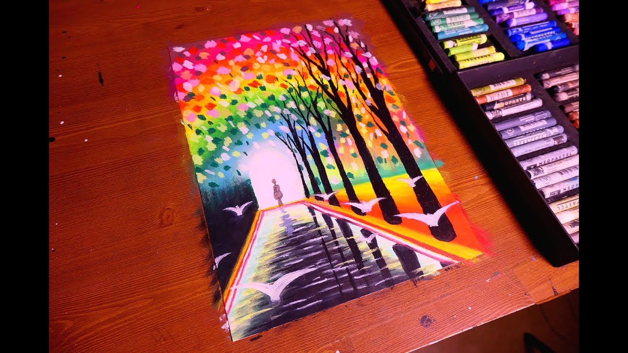 Colorful Divine & Heaven Gate Painting In Oil Pastel | Tutorial Art | Caran d'ache Neopastel