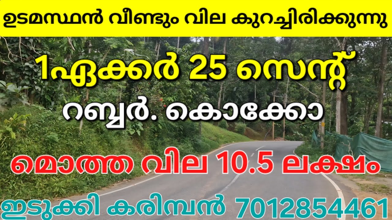 വെറും 10.5 ലക്ഷം രൂപയ്ക്ക്. 1ഏക്കർ 25സെന്റ്. കിടിലൻ സ്ഥലം..റബ്ബർ. കൊക്കോ.  ഇടുക്കി കരിമ്പൻ 👇