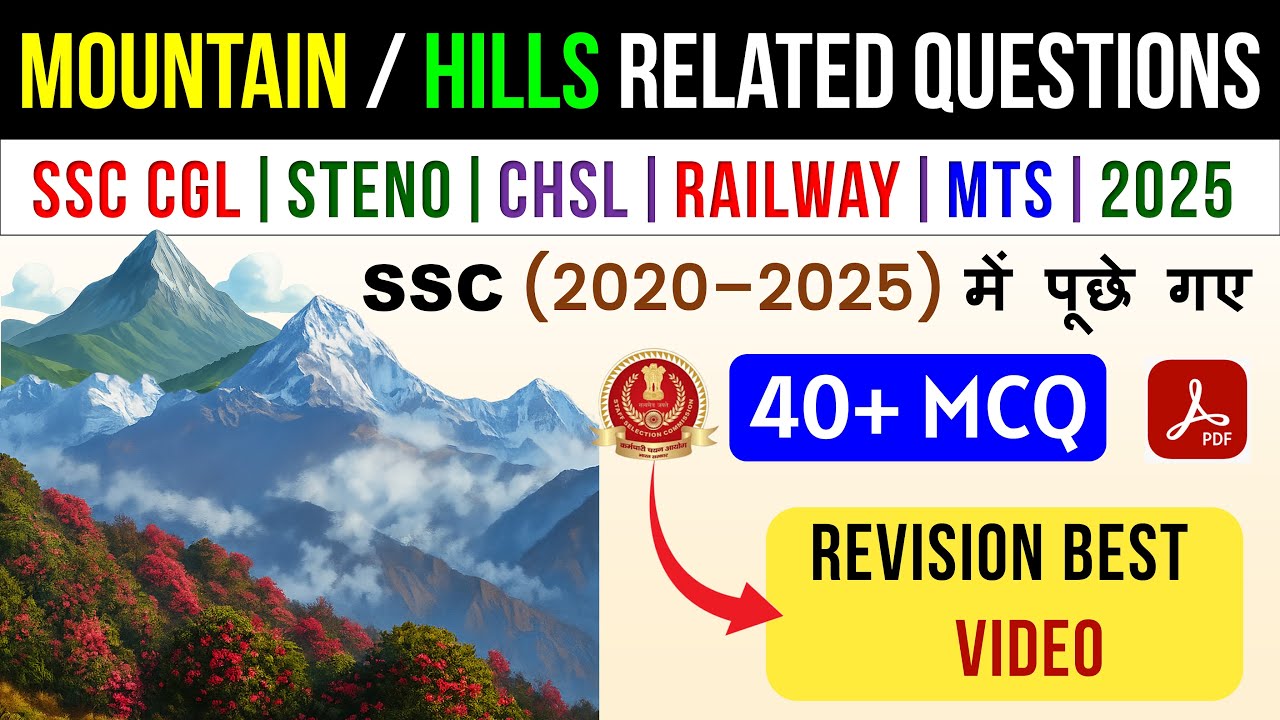 पिछले 5 साल में पूछे गए Mountain & Hills से जुड़े 40+ Important MCQs | SSC CGL, CHSL, MTS, RAILWAY