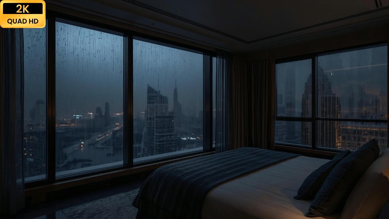🌧️ You’re Alone in a Dark Rainy City at 2AM – Neon Window Ambience 🌆