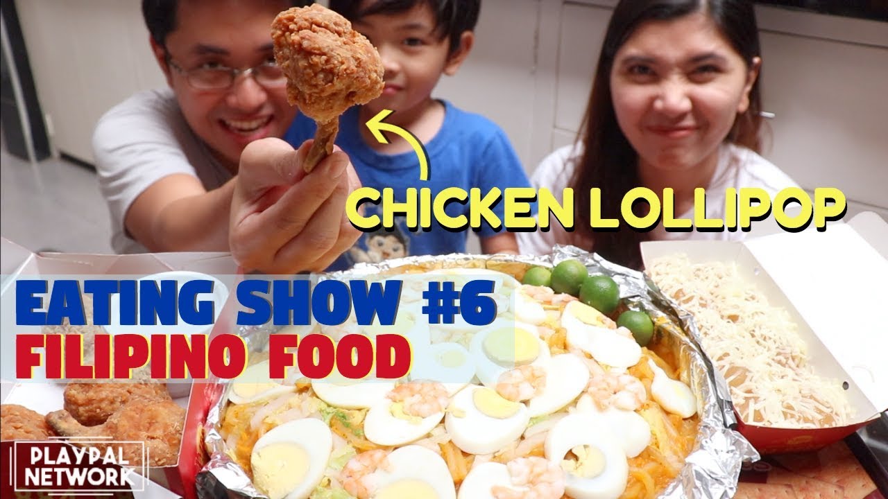 Filipino Food Pancit Malabon, Chicken Lollipop, Pichi-Pichi Eating Show