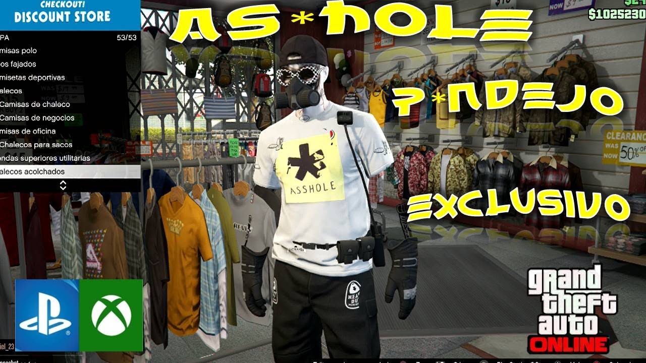T SHIRT AS*HOLE (OUTFIT) CONJUNTO EXCLUSIVO CON CAMISETA (PENDEJO) GTA V ONLINE PS4/5 XBOX ONE PC