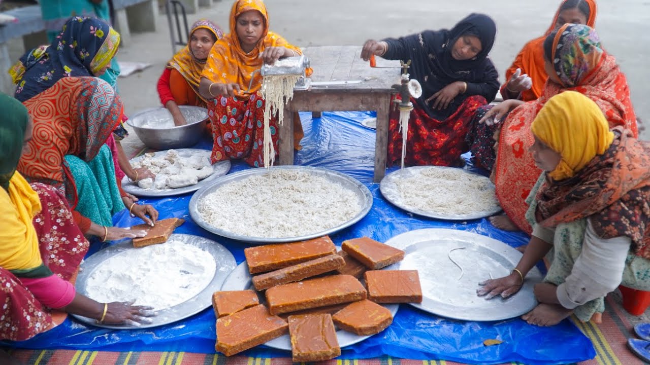 Semai Pitha AroundMeBD - Hand Made Traditional Winter Cake Making - Date Sweet Pitha for Villagers