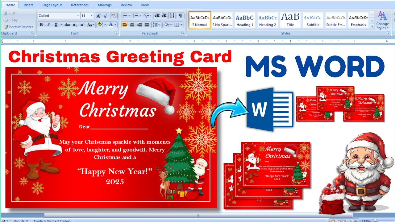 MS Word mein Christmas Greeting Card kaise banaye | How to Design a Christmas Greeting Card in Word