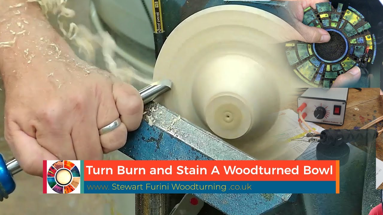 Woodturning - turn burn and stain a woodturned bowl