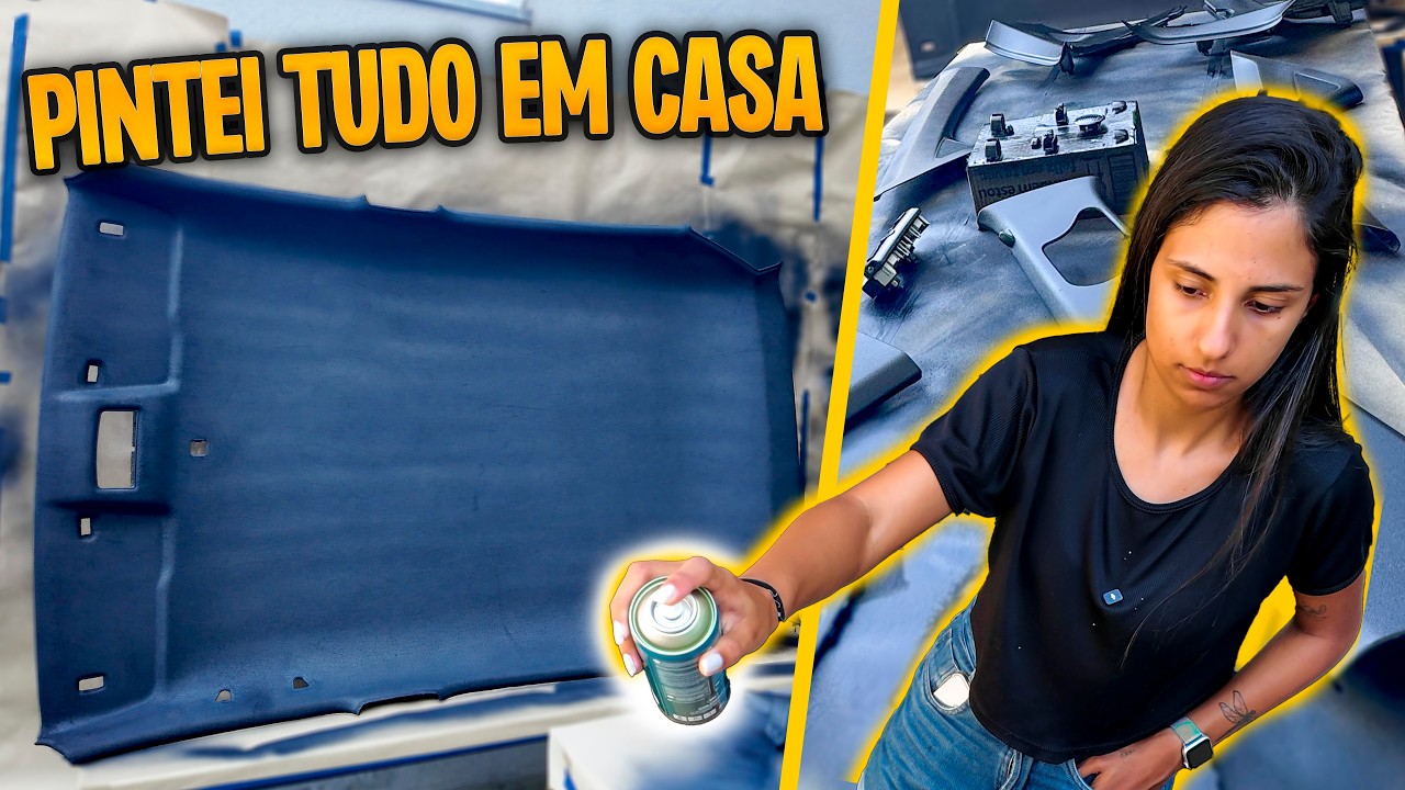 PINTEI toda a INTERNA do meu CARRO DE PRETO - TETO, PLASTICOS em casa!