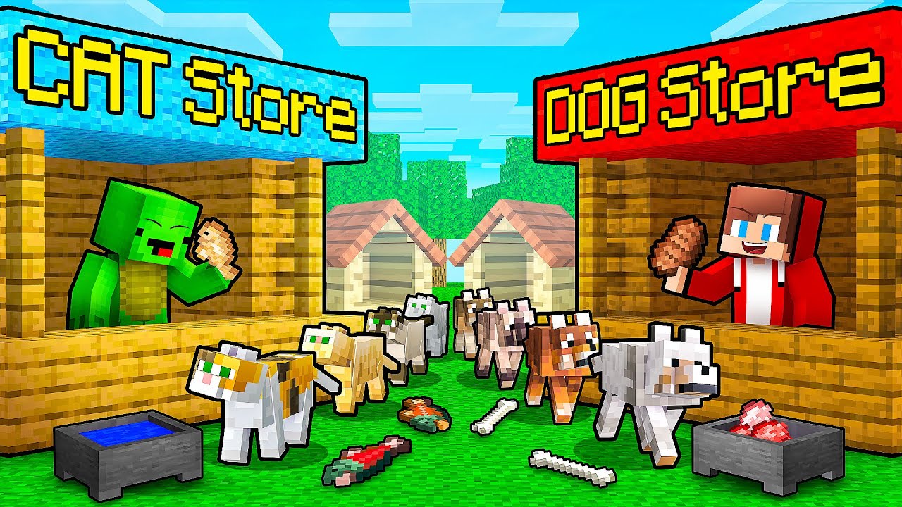 JJ and Mikey: CAT vs DOG Store Battle in Minecraft - Maizen