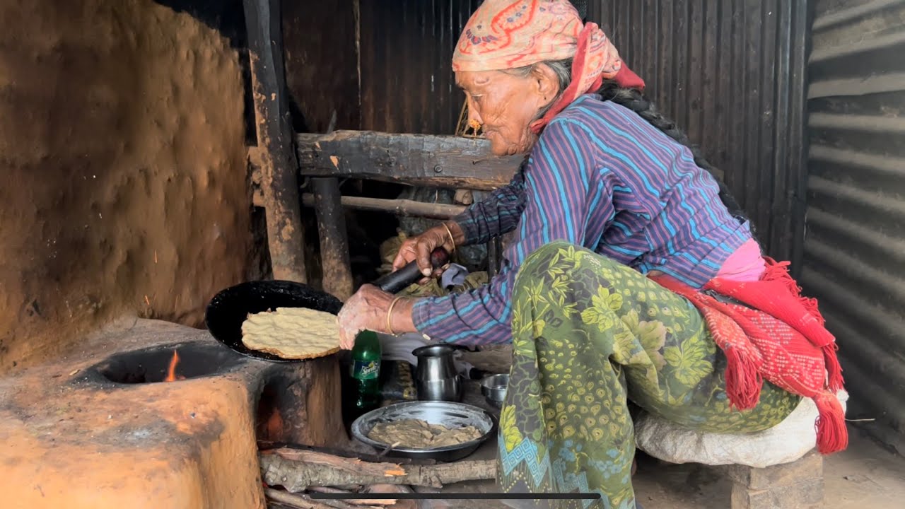 A 100-year-old mother cooking herself ||  Nepali village video || Nepali Village Kitchen
