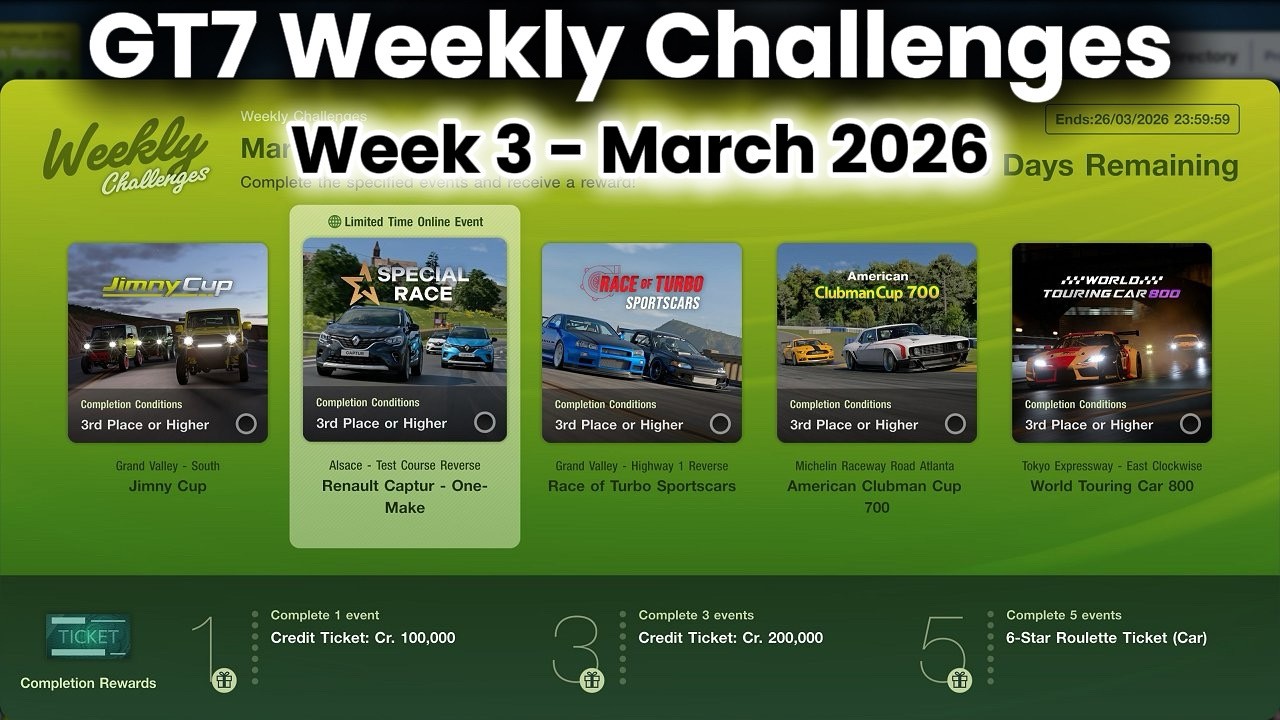 GT7 Weekly Challenges Week 3 March 2026 +Tunes/Car Setup Earn 950k and Car! Gran Turismo 7 on PS5