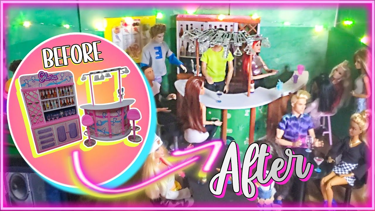 Doll Room MAKEOVER UPGRADE! Bar/Club Barbie Custom Furniture Repaint DIY | MIND GAMES Set Build