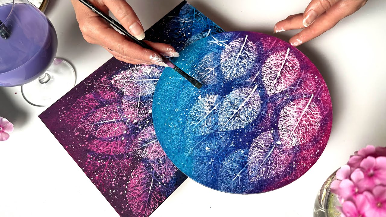 Cosmic ✨ Leaf impressions painting ideas / Galaxy painting / Botanical 
