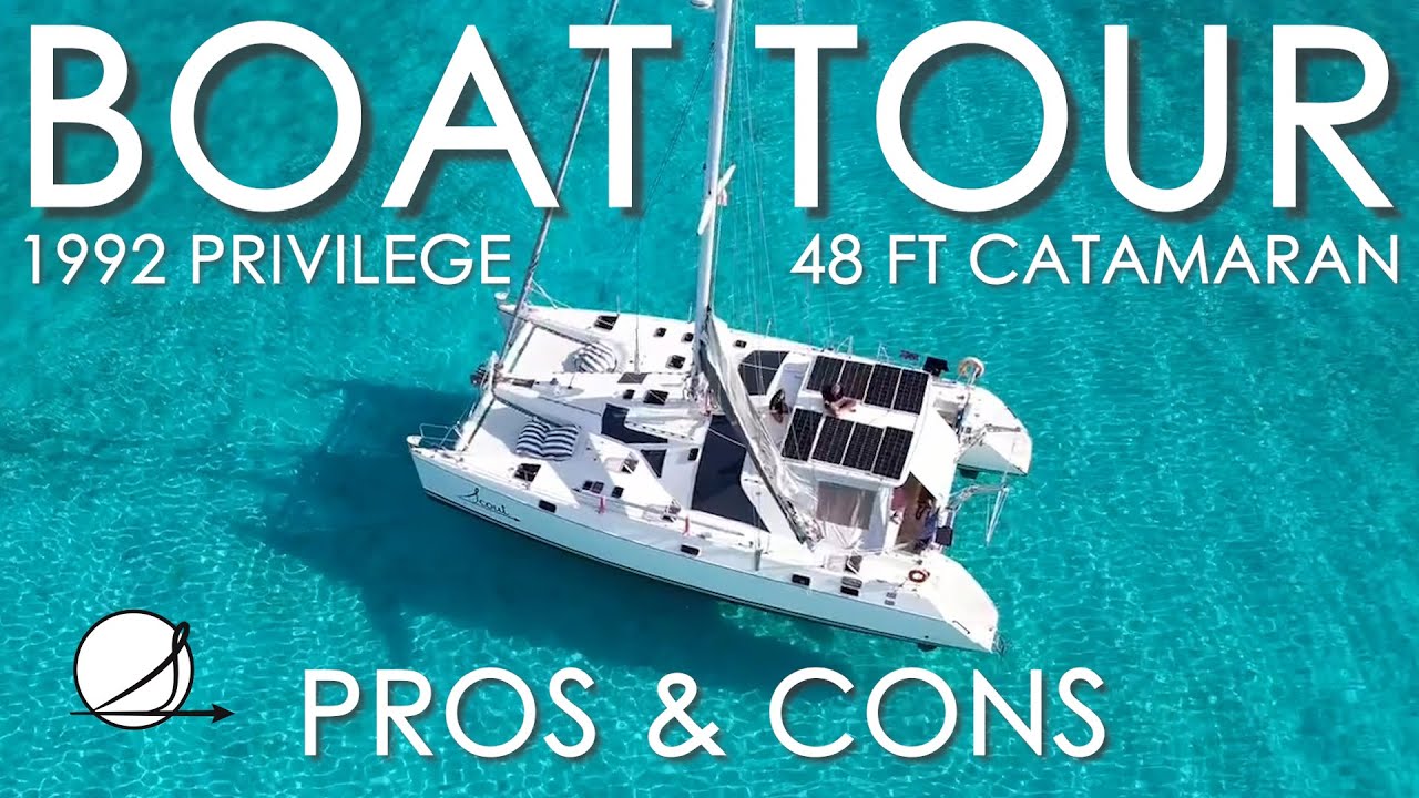BOAT TOUR: 1992 Privilege Catamaran! Tour of our family's 48ft floating home! (Ep. 12)
