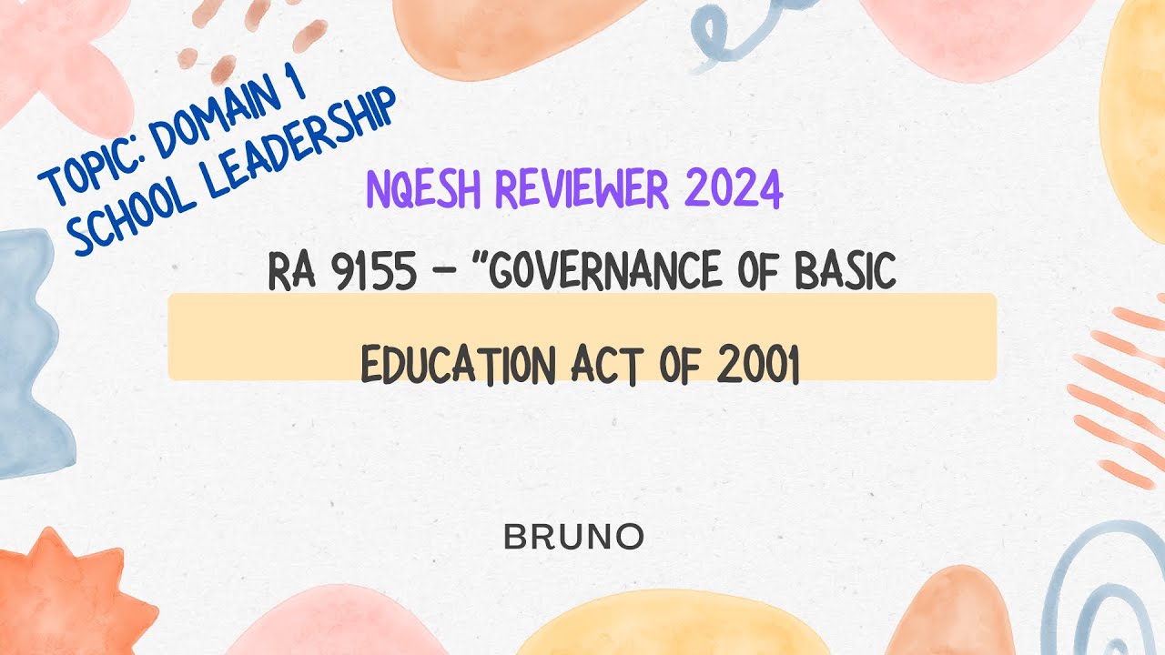 NQESH REVIEWER 2024 Topic: Domain 1 RA 9155  Governance of Basic Educ  Act of 2001