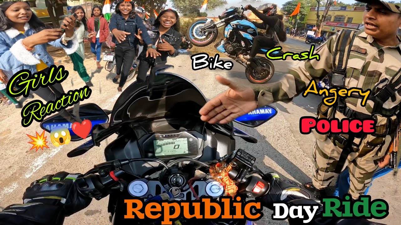 Republic day 2024 Hyper ride |Bike crash hote hue bacha 😱| Cute girl Reaction ☺️🎉#trending #youtube