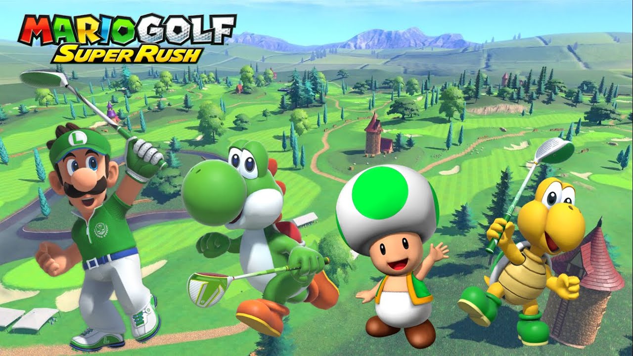 Mario Golf: Super Rush - Speed Golf - Luigi vs Yoshi vs Green Toad vs Koopa Troopa - Bonny Greens