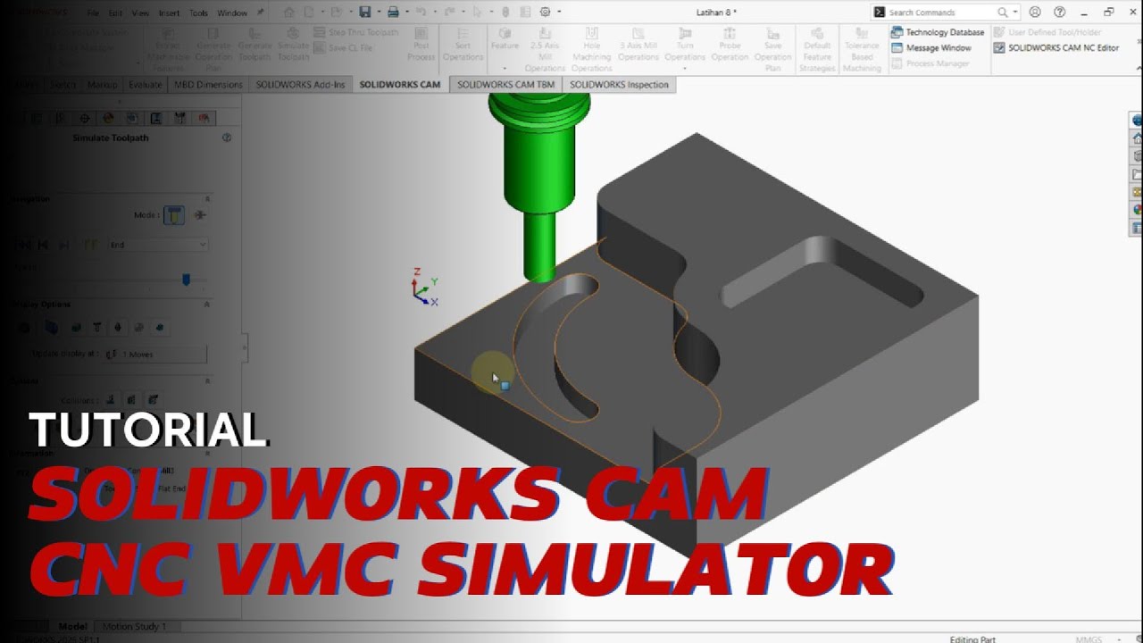 Generate CNC Program (G-Code) for Milling in SolidWorks CAM 2025 + Simulation with CNC VMC Simulator