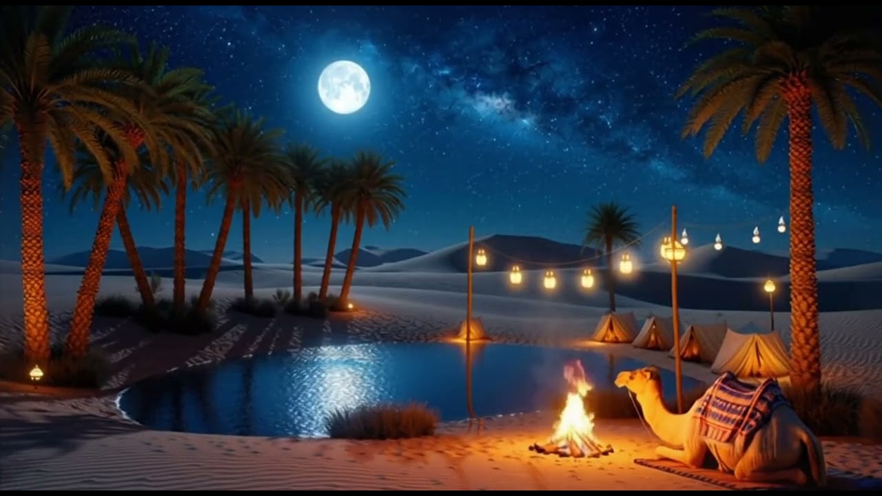 1 Hour Desert Oasis at Night 🌴✨ | Peaceful Fantasy Ambience for Sleep & Relaxation