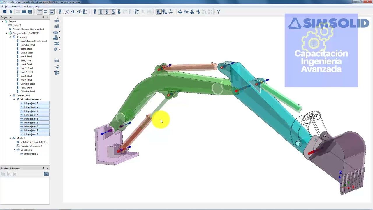 SIMULACIÓN DINÁMICA DE MECANISMO PALA MECANICA SIMSOLID