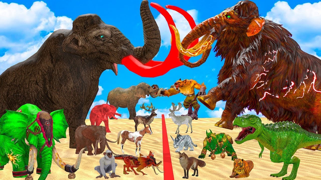 The Ultimate Battle 40 Wild Animals Mammals vs GIGA T-REX Dinosau Epic Run Zigzag Down Course