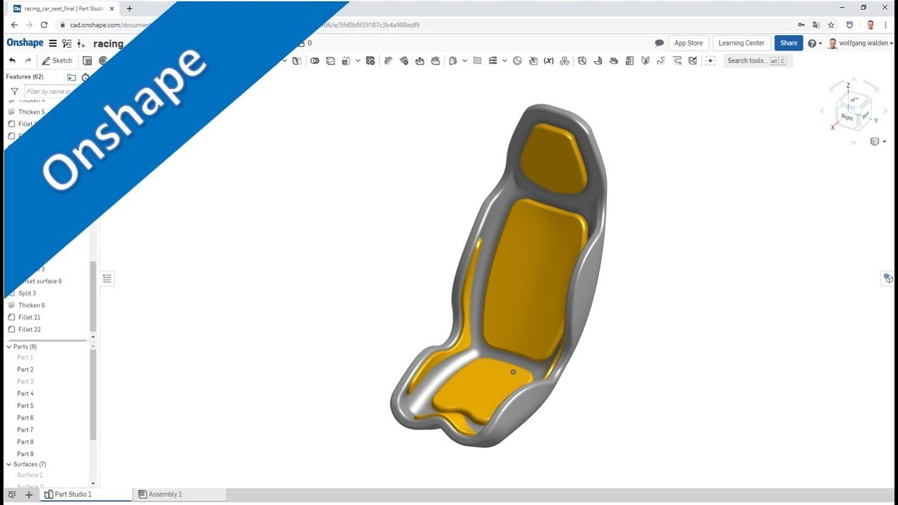 Сиденье для гоночного автомобиля — Onshape Training — Разработка деталей